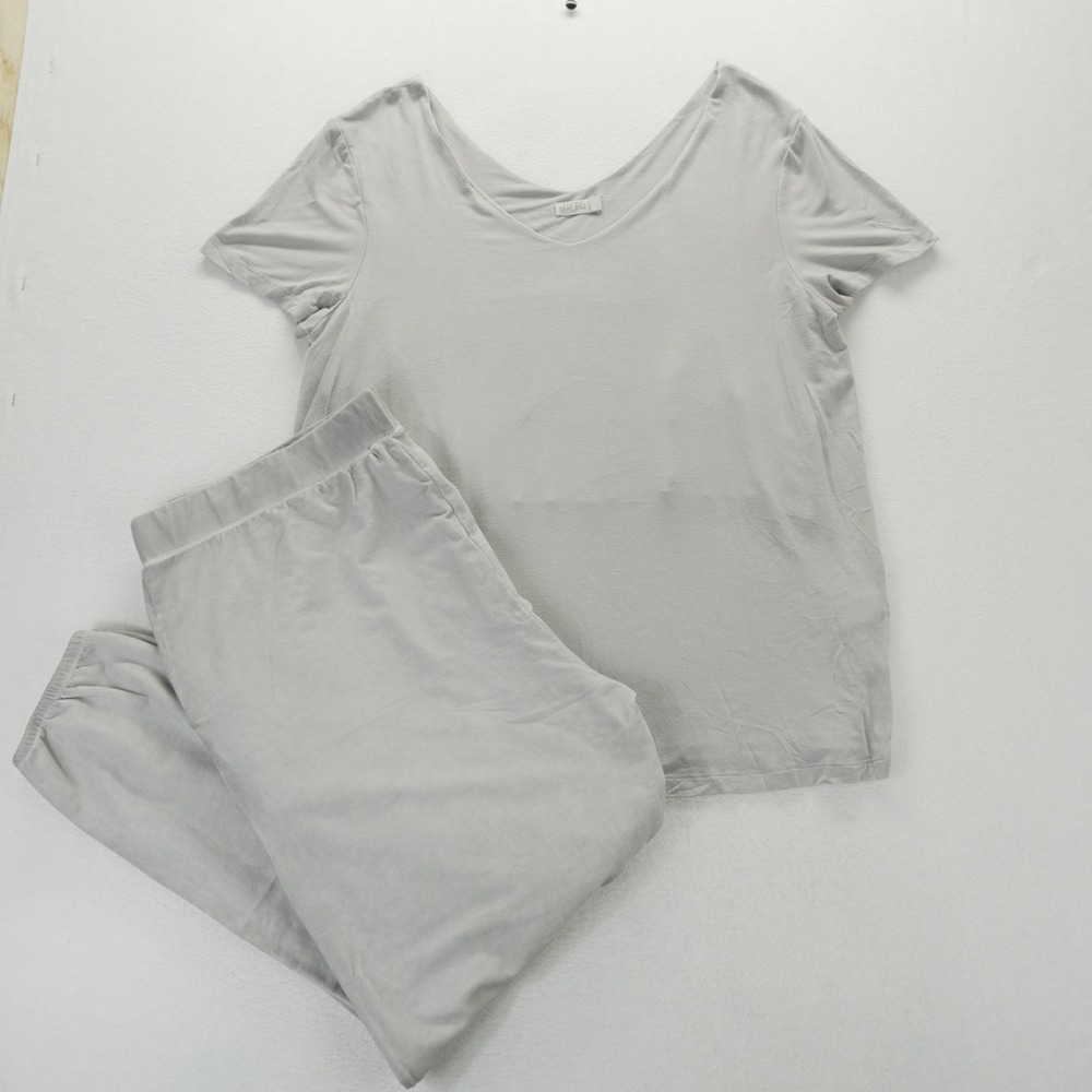 Barefoot Dreams Malibu Double V Tee and Sunbleached Pant Set Gray XL BDWMC21815